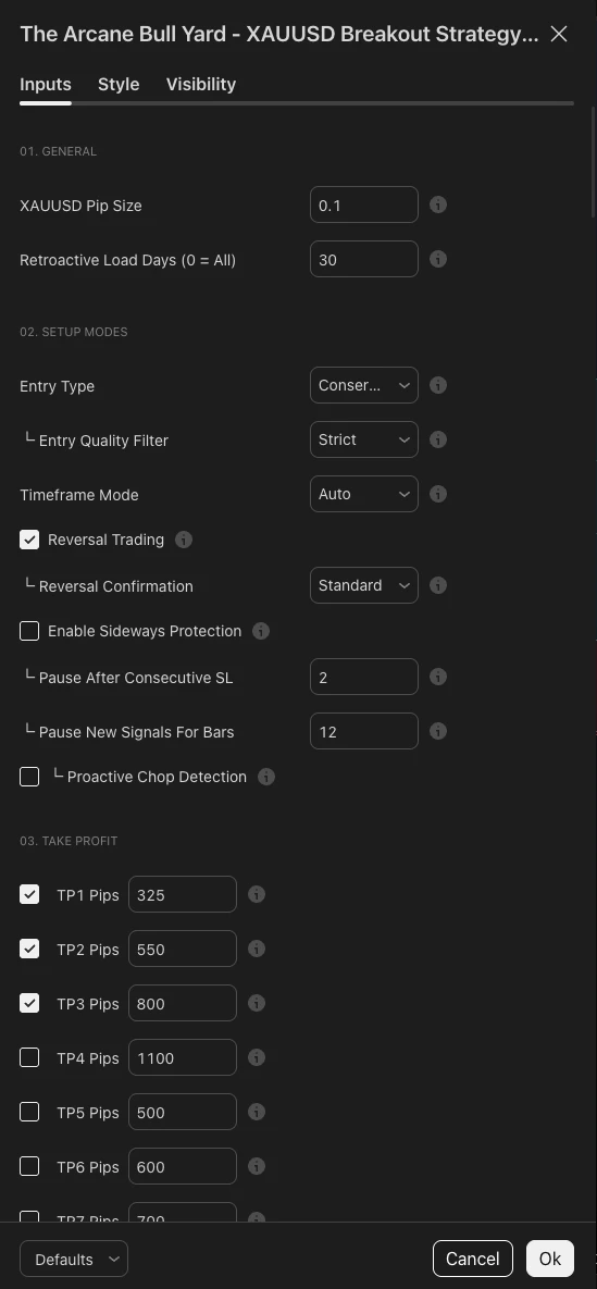 Entry and target settings